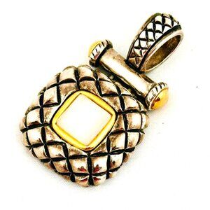 Vintage Silver & Gold-Toned Pendant w/Quilted Design & Large Bail
